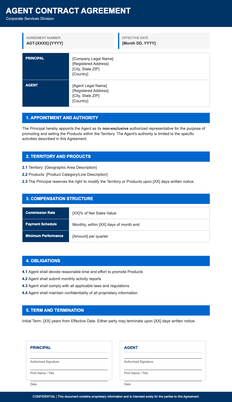 Corporate standard agent contract